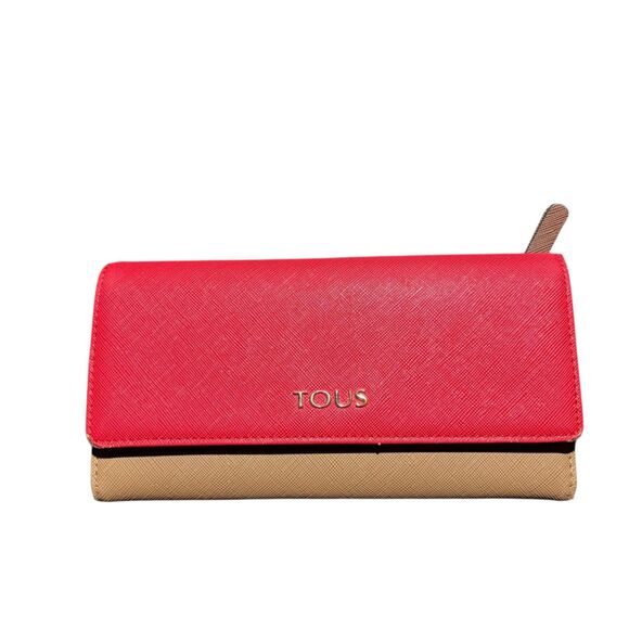 Tous Wallet Bag Red Brown 7" Coin Purse Trifold Zip - Picture 1 of 9